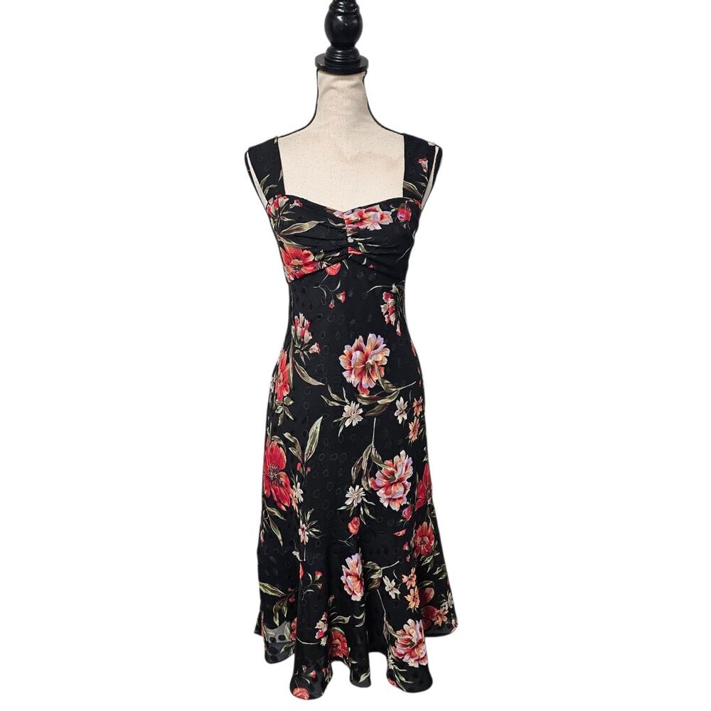 Vintage Babydoll Dress Womens 10 Dark Floral 90s Whimsigoth Flounced Hem